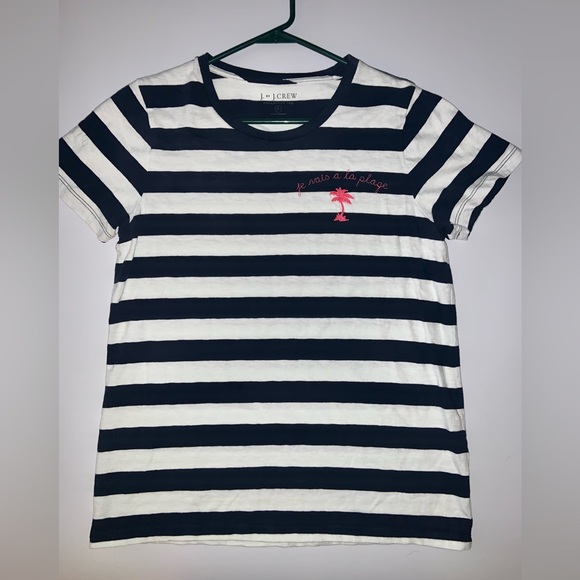 J. Crew Tops - J.Crew Navy Striped Tee with Red Embroidery